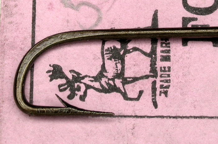 2b S. Allcock & Co., Ltd., #2811 Limerick, bronzed, forged, #10, looped, down eye, extra stout, hollow point, boxed, Redditch England. 1. Stearns Collection